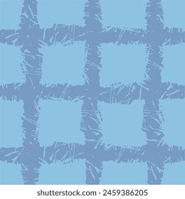 Vector hand drawn crayon checkered pattern. Grunge Doodle Plaid geometrical blue white brush texture. pencil Crossing lines. Abstract pattern