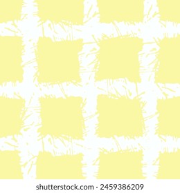 Vector hand drawn crayon checkered pattern. Grunge Doodle Plaid geometrical yellow white brush texture. pencil Crossing lines. Abstract pattern