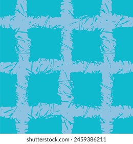 Vector hand drawn crayon checkered pattern. Grunge Doodle Plaid geometrical blue white brush texture. pencil Crossing lines. Abstract pattern