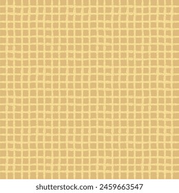 Vector hand drawn crayon checkered pattern. Grunge Doodle Plaid geometrical yellow beige brown white brush texture. pencil Crossing lines. Abstract pattern