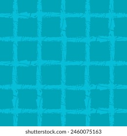 Vector hand drawn crayon checkered pattern. cottagecore Doodle Plaid geometrical blue brush texture. Crossing lines. Abstract cute delicate pattern.