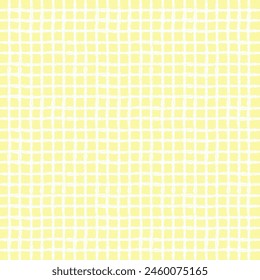 Vector hand drawn crayon checkered pattern. Grunge Doodle Plaid geometrical yellow white brush texture. pencil Crossing lines. Abstract pattern