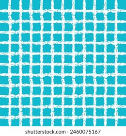 Vector hand drawn crayon checkered pattern. Grunge Doodle Plaid geometrical blue white brush texture. pencil Crossing lines. Abstract pattern