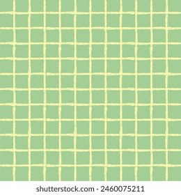 Vector hand drawn crayon checkered pattern. Grunge Doodle Plaid geometrical green yellow white brush texture. pencil Crossing lines. Abstract pattern