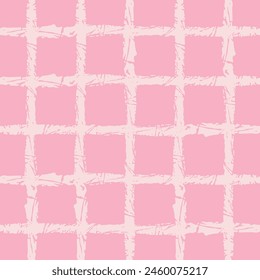 Vector hand drawn crayon checkered pattern. Grunge Doodle Plaid geometrical blue white brush texture. pencil Crossing lines. Abstract pattern