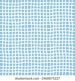 Vector hand drawn crayon checkered pattern. Grunge Doodle Plaid geometrical blue white brush texture. pencil Crossing lines. Abstract pattern