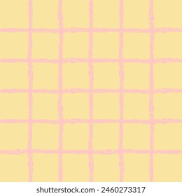 Vector hand drawn crayon checkered pattern. Grunge Doodle Plaid geometrical beige pink brush texture. pencil Crossing lines. Abstract pattern