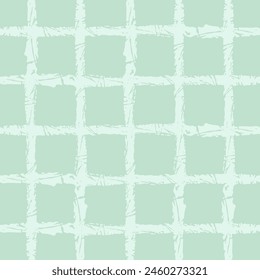 Vector hand drawn crayon checkered pattern. Grunge Doodle Plaid geometrical blue white brush texture. pencil Crossing lines. Abstract pattern