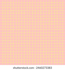 Vector hand drawn crayon checkered pattern. Grunge Doodle Plaid geometrical pink yellow white brush texture. pencil Crossing lines. Abstract pattern