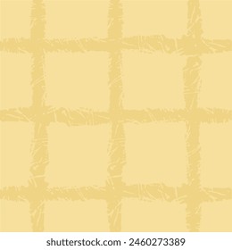 Vector hand drawn crayon checkered pattern. Grunge Doodle Plaid geometrical yellow beige white brush texture. pencil Crossing lines. Abstract pattern