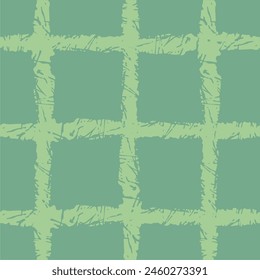 Vector hand drawn crayon checkered pattern. Grunge Doodle Plaid geometrical green white brush texture. pencil Crossing lines. Abstract pattern