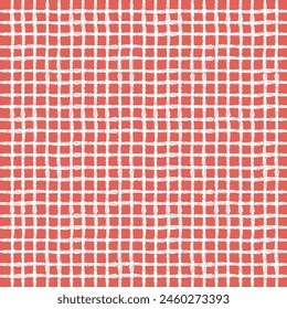 Vector hand drawn crayon checkered pattern. Grunge Doodle Plaid geometrical red white brush texture. pencil Crossing lines. Abstract pattern