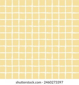 Vector hand drawn crayon checkered pattern. Grunge Doodle Plaid geometrical yellow beige white brush texture. pencil Crossing lines. Abstract pattern