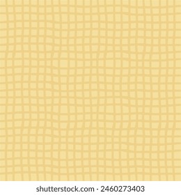 Vector hand drawn crayon checkered pattern. Grunge Doodle Plaid geometrical yellow beige white brush texture. pencil Crossing lines. Abstract pattern