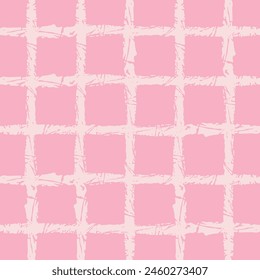 Vector hand drawn crayon checkered pattern. Grunge Doodle Plaid geometrical blue white brush texture. pencil Crossing lines. Abstract pattern