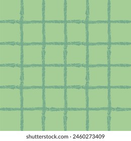 Vector hand drawn crayon checkered pattern. Grunge Doodle Plaid geometrical green brush texture. pencil Crossing lines. Abstract pattern