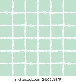 Vector hand drawn crayon checkered pattern. Grunge Doodle Plaid geometrical green white brush texture. pencil Crossing lines. Abstract pattern