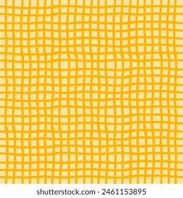 Vector hand drawn crayon checkered pattern. Grunge Doodle Plaid geometrical yellow orange beige white brush texture. pencil Crossing lines. Abstract pattern