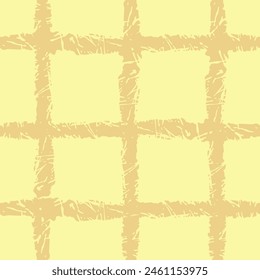 Vector hand drawn crayon checkered pattern. Grunge Doodle Plaid geometrical yellow beige white brush texture. pencil Crossing lines. Abstract pattern