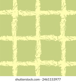 Vector hand drawn crayon checkered pattern. Grunge Doodle Plaid geometrical green beige white brush texture. pencil Crossing lines. Abstract pattern