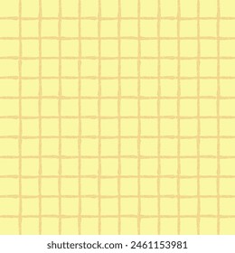 Vector hand drawn crayon checkered pattern. Grunge Doodle Plaid geometrical yellow beige white brush texture. pencil Crossing lines. Abstract pattern