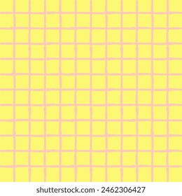 Vector hand drawn crayon checkered pattern. Grunge Doodle Plaid geometrical pink yellow white brush texture. pencil Crossing lines. Abstract pattern