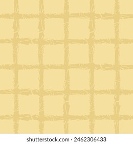 Vector hand drawn crayon checkered pattern. cottagecore Doodle Plaid geometrical yellow white brush texture. Crossing lines. Abstract cute delicate pattern