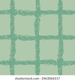 Vector hand drawn crayon checkered pattern. Grunge Doodle Plaid geometrical green white brush texture. pencil Crossing lines. Abstract pattern