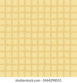 Vector hand drawn crayon checkered pattern. Grunge Doodle Plaid geometrical yellow beige white brush texture. pencil Crossing lines. Abstract pattern