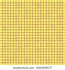 Vector hand drawn crayon checkered pattern. Grunge Doodle Plaid geometrical yellow beige white brush texture. pencil Crossing lines. Abstract pattern