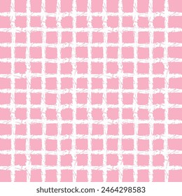 Vector hand drawn crayon checkered pattern. Grunge Doodle Plaid geometrical pink white brush texture. pencil Crossing lines. Abstract pattern