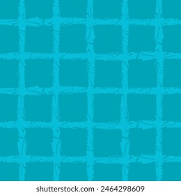 Vector hand drawn crayon checkered pattern. cottagecore Doodle Plaid geometrical blue brush texture. Crossing lines. Abstract cute delicate pattern.