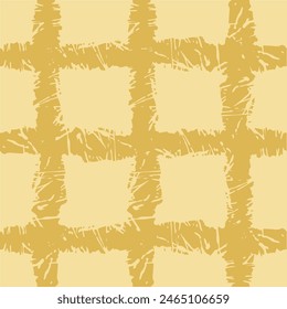 Vector hand drawn crayon checkered pattern. Grunge Doodle Plaid geometrical yellow beige white brush texture. pencil Crossing lines. Abstract pattern