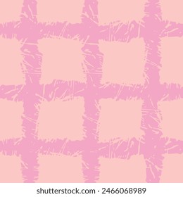 Vector hand drawn crayon checkered pattern. Grunge Doodle Plaid geometrical pink white brush texture. pencil Crossing lines. Abstract pattern