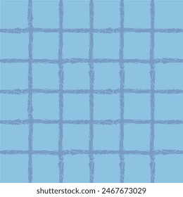 Vector hand drawn crayon checkered pattern. Grunge Doodle Plaid geometrical blue brush texture. pencil Crossing lines. Abstract pattern