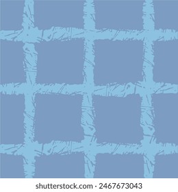 Vector hand drawn crayon checkered pattern. Grunge Doodle Plaid geometrical blue white brush texture. pencil Crossing lines. Abstract pattern