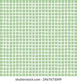 Vector hand drawn crayon checkered pattern. Grunge Doodle Plaid geometrical green white brush texture. pencil Crossing lines. Abstract pattern