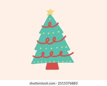 Vector hand drawn crayon style christmas tree. editable vector christmas tree. cute christmas tree.