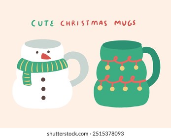 Vector hand drawn crayon style christmas tree. editable vector christmas mug. cute christmas mug. 