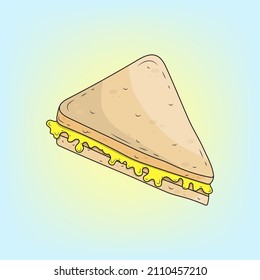 Vector hand drawn create design, Triangle bread with melting cheese.