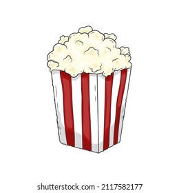 Vector hand drawn create design, Full popcorn on white background.