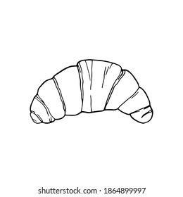 Vector hand drawn croissant. French cuisine dessert. Design sketch element for menu cafe, bistro, restaurant, bakery, label and packaging. Illustration on a white background.