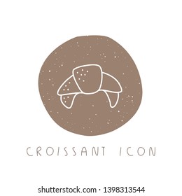 Vector hand drawn croissant icon for culinary project, blog or logo. Minimalistic culinary stories template