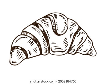 Vector hand drawn croissant icon badge bakery for design menu cafe, label and packaging.