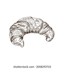 Vector hand drawn croissant icon badge bakery for design menu cafe, label and packaging.