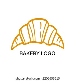 Vector hand drawn croissant logo design template. Icon badge bakery for cafe, bistro, restaurant menu, packaging, label. Thin line vector logotype element isolated on white background.