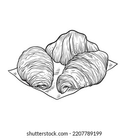 vector hand drawn croissant. Outline bakery croissant vector isolated on white background 