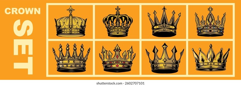 vector hand drawn crown eight simple set