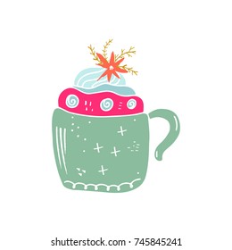 Vector hand drawn cup. Poster, postcard, sticker, print, illustration, element for design and other.