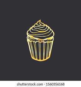 Vector hand drawn cupcake Illustration. Sketch vintage style. Design template. Retro.